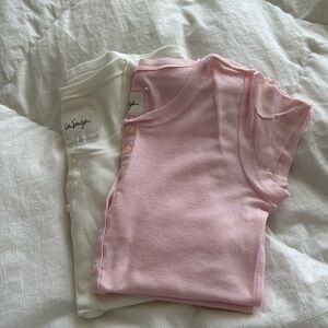 La SENZA (2) Vintage Light Pink Henley Cap Sleeve T-shirt